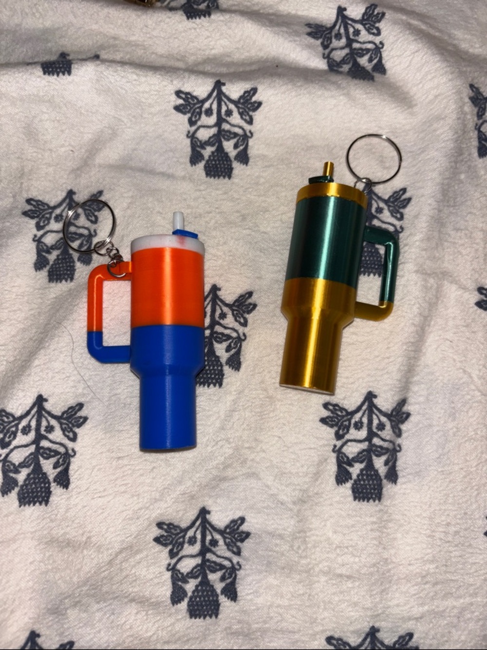 Colorful Tumbler Keychain Duo - Blue, Orange & Gold